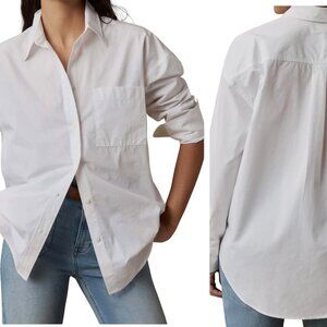 Faherty Coastal Poplin Relaxed Shirt White Organic Cotton Large